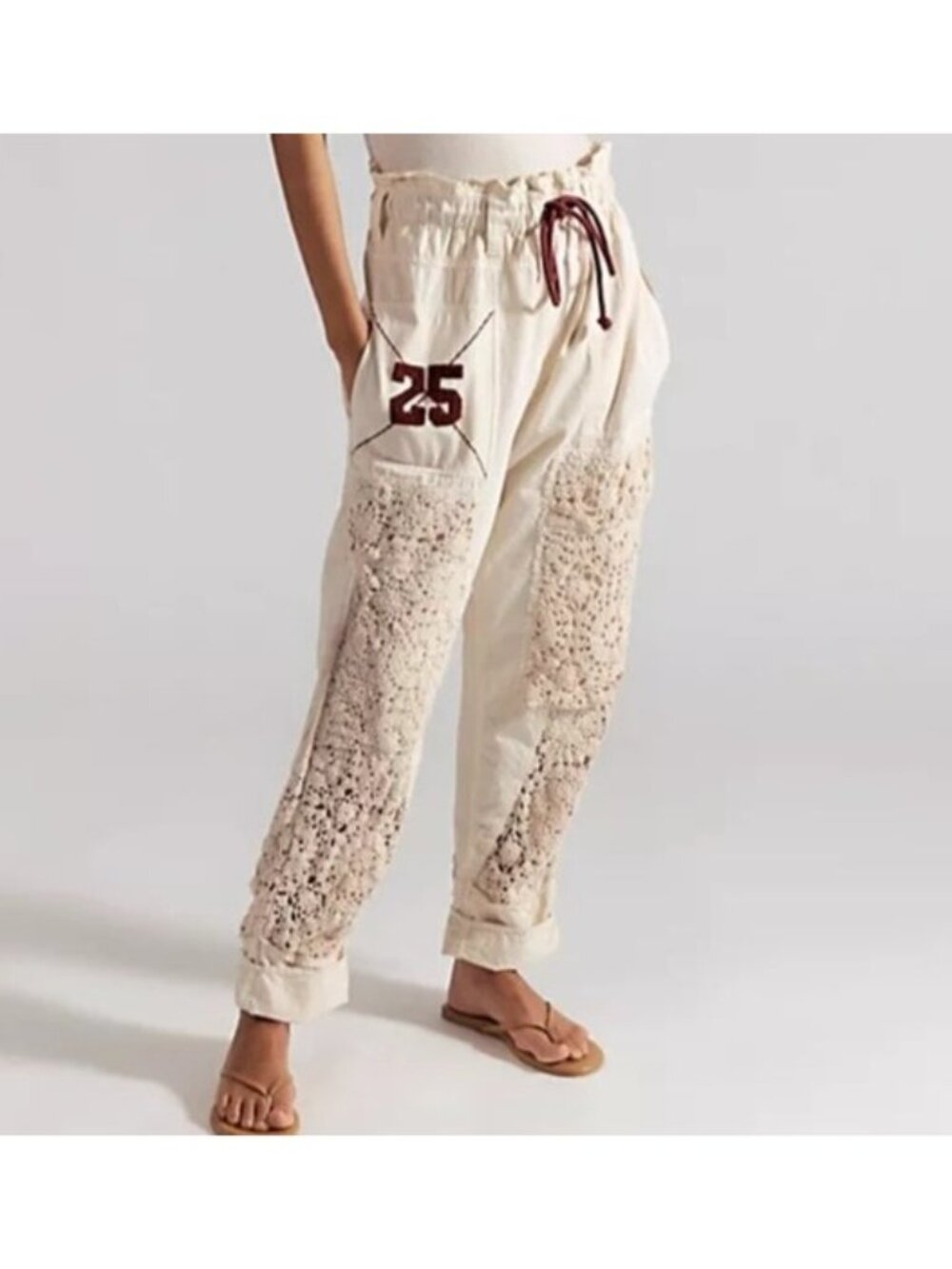 Free People Rockaway Craft Pants Boho Chic Crochet Upcycled Vintage Womens S